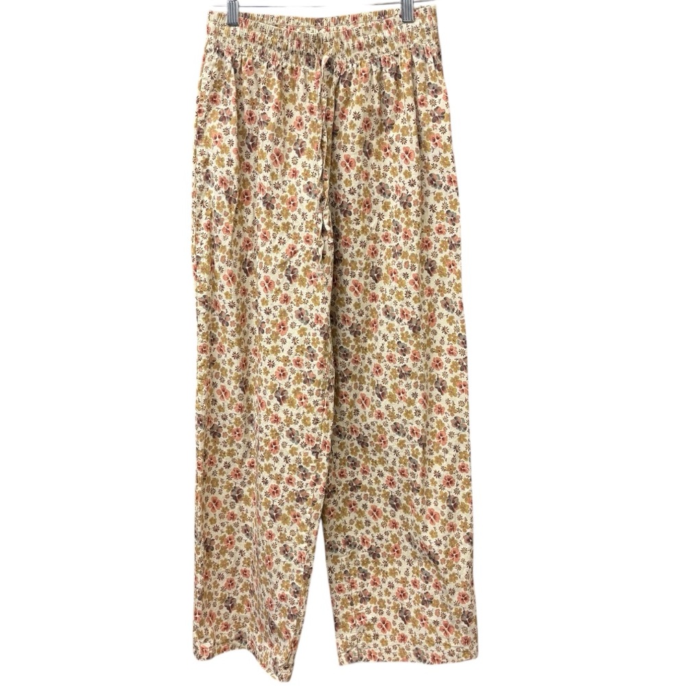 Urban Renewal cream cotton pants with retro floral print, size small